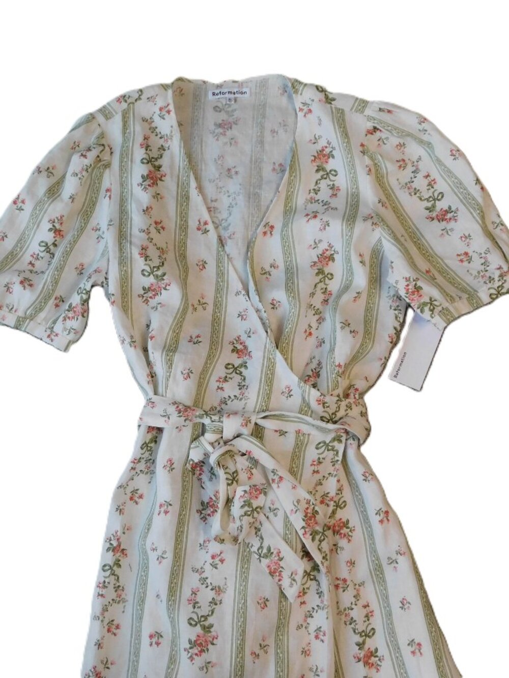 Reformation Weiss Linen Midi Wrap Dress Heath | Floral | Puff Sleeve | NWT | XL